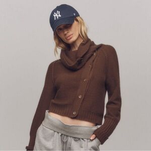 Pilcro Cashmere Cardigan Sweater Asymmetrical Brown Quiet Luxury Parisian Small